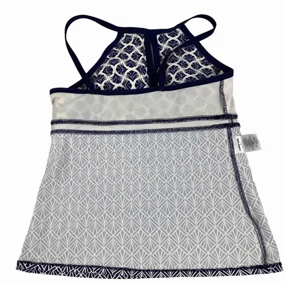 Lands' End Tankini Top Keyhole High Neck Molded Cups Geometric Print size 8P